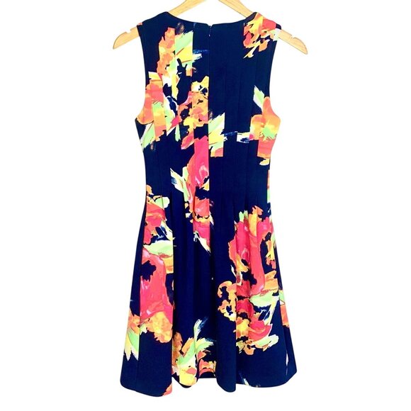 Vince Camuto Navy Floral Garden Party Sleeveless Fit & Flare Dress Back Zip - Picture 4 of 10